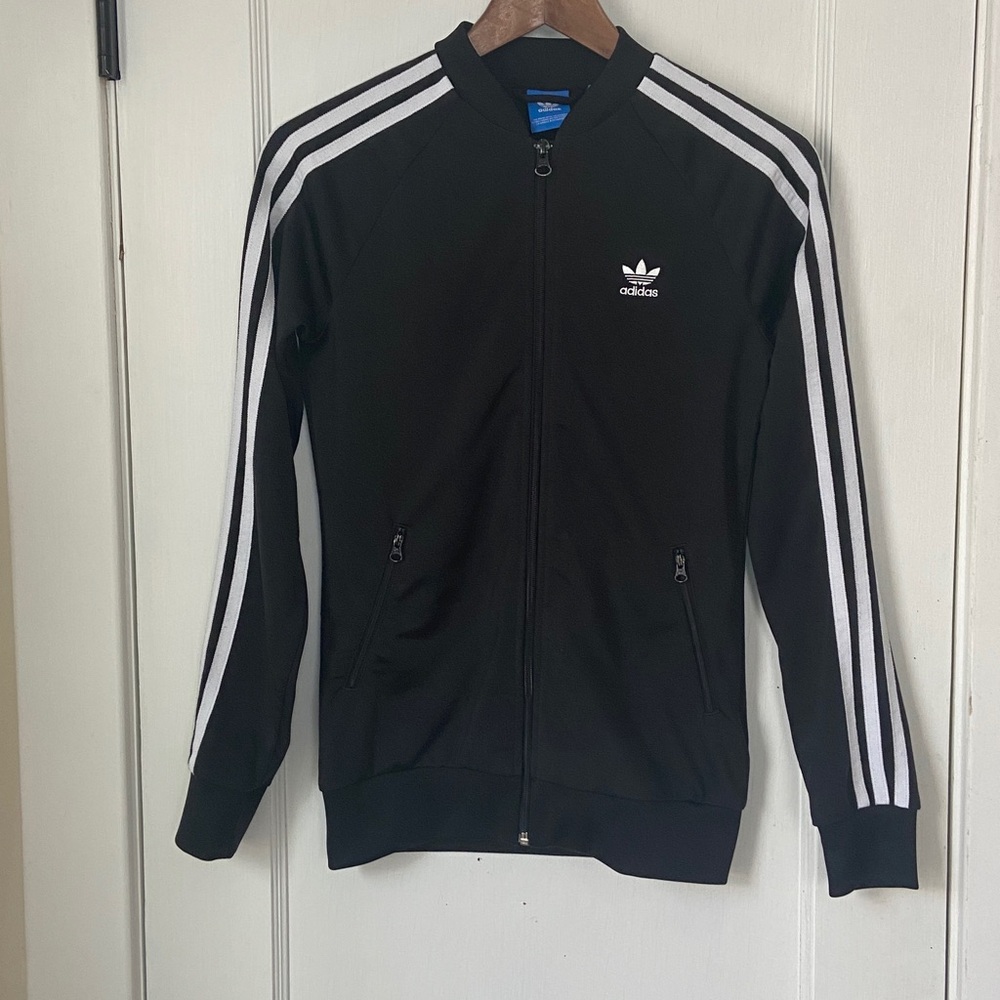 adidas Black Track Jacket with White Stripes - XS
